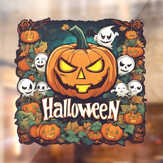 Halloween-Banner mit Kürbissen und Geistern -  Raamsticker (Vel 2)