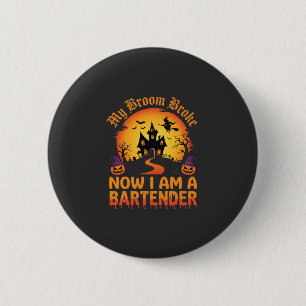 Halloween Barman Geestenhuis Heks Pompoen Ontwerp Ronde Button 5,7 Cm