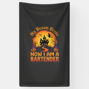 Halloween Barman Geestenhuis Heks Pompoen Ontwerp Spandoek