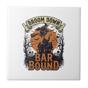 Halloween Barman Shirt Grappige Heks Bezem Bar Pun Tegeltje
