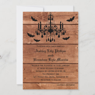 Halloween Barn Chandelier Wedding Invitation Kaart