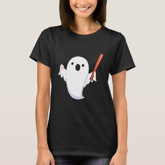 Halloween Baseball Ghost Baseball Player Halloween T-shirt (Voorkant)