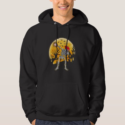 Halloween Baseball Player Dabbing Skeleton Kinder Hoodie (Voorkant)