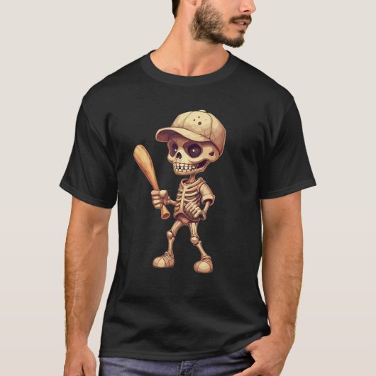 Halloween baseball skeleton for youth boys basebal t-shirt (Voorkant)