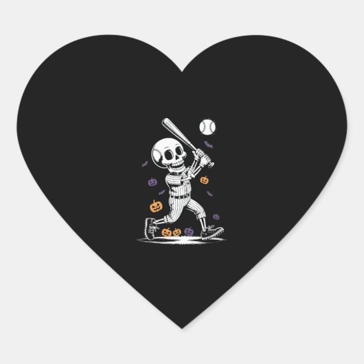 Halloween Baseball Skeleton Hitting Hart Sticker (Voorkant)