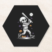 Halloween Baseball Skeleton Hitting Kartonnen Onderzetters (Voorkant)