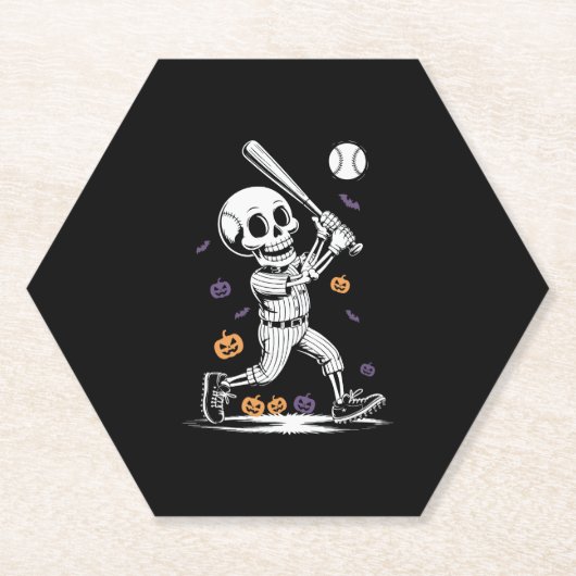 Halloween Baseball Skeleton Hitting Kartonnen Onderzetters (Voorkant)