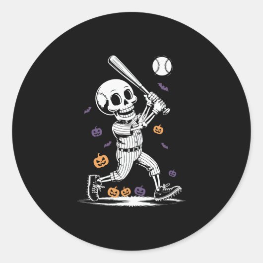 Halloween Baseball Skeleton Hitting Ronde Sticker (Voorkant)