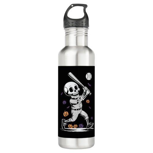 Halloween Baseball Skeleton Hitting Waterfles (Voorkant)