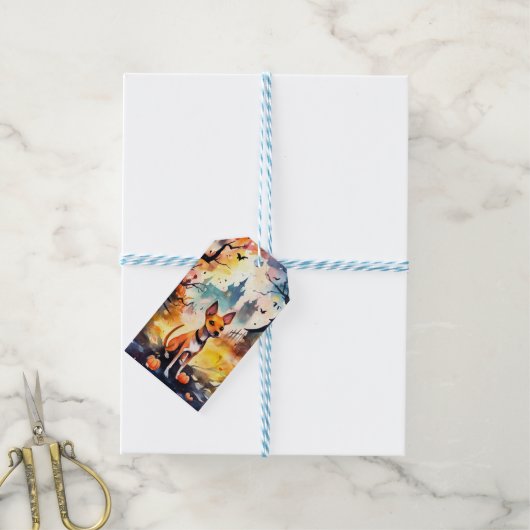 Halloween Basenji met pomkins Scary Cadeaulabel (Met Touw)