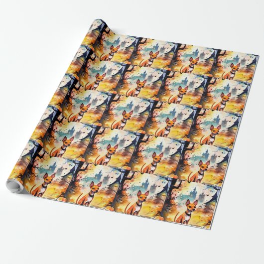 Halloween Basenji met pomkins Scary Cadeaupapier (Uitgerold)