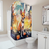 Halloween Basenji met pomkins Scary Douchegordijn (In situ)