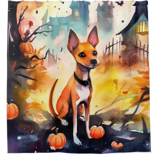 Halloween Basenji met pomkins Scary Douchegordijn (Voorkant)