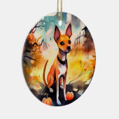 Halloween Basenji met pomkins Scary Keramisch Ornament (Rechts)
