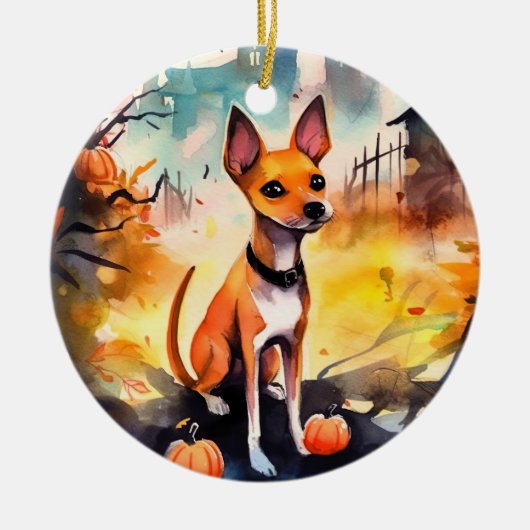 Halloween Basenji met pomkins Scary Keramisch Ornament (Voorkant)
