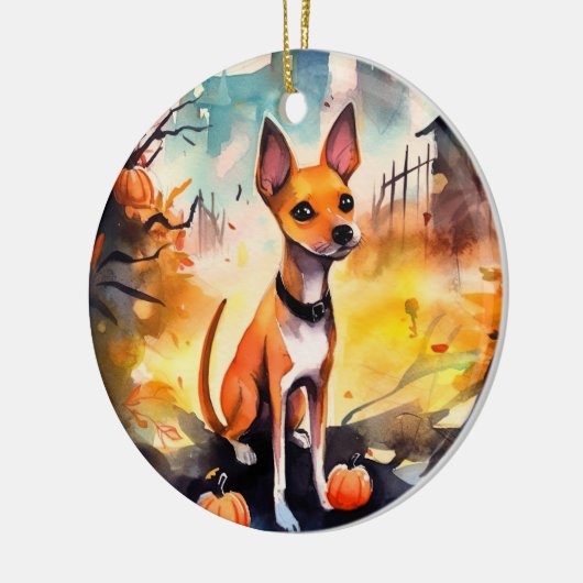 Halloween Basenji met pomkins Scary Keramisch Ornament (Links)