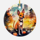 Halloween Basenji met pomkins Scary Keramisch Ornament (Achterkant)