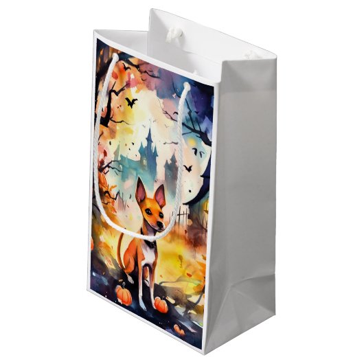 Halloween Basenji met pomkins Scary Klein Cadeauzakje (Achterkant Gekanteld)