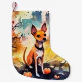 Halloween Basenji met pomkins Scary Kleine Kerstsok (Voorkant)