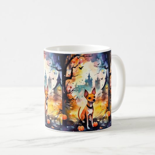 Halloween Basenji met pomkins Scary Koffiemok (Voorkant rechts)