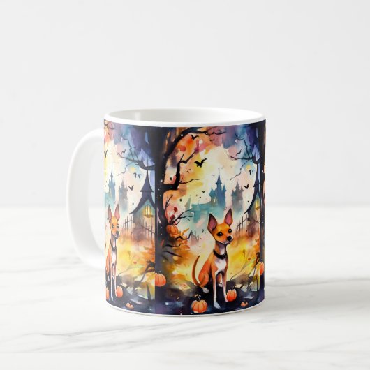 Halloween Basenji met pomkins Scary Koffiemok (Voorkant links)