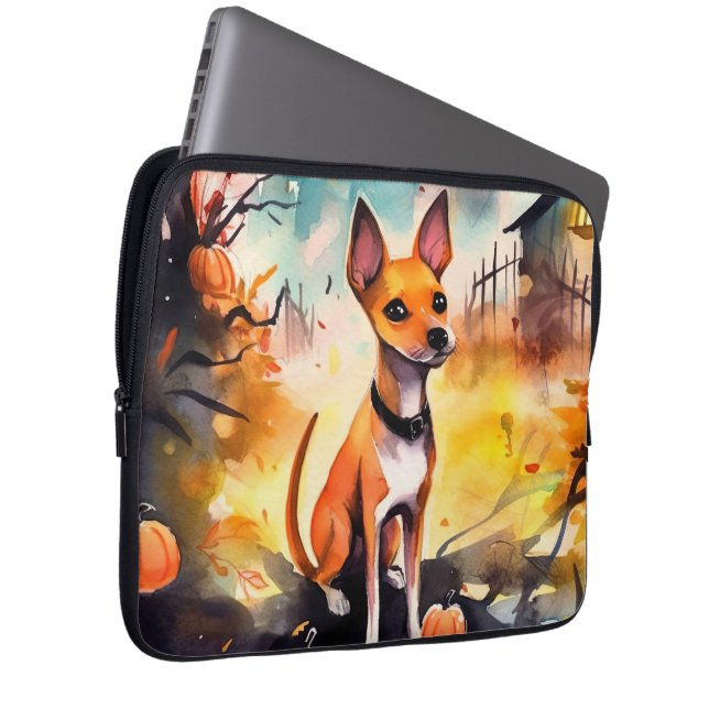 Halloween Basenji met pomkins Scary Laptop Sleeve (Voorkant Rechts)