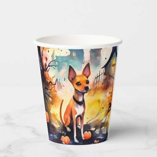 Halloween Basenji met pomkins Scary Papieren Bekers (Voorkant)