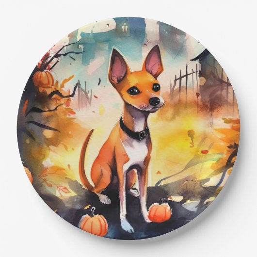 Halloween Basenji met pomkins Scary Papieren Bordje (Voorkant)