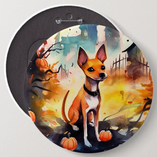 Halloween Basenji met pomkins Scary Ronde Button 6,0 Cm (Voorkant /achterkant)