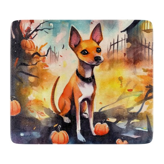 Halloween Basenji met pomkins Scary Snijplank (Voorkant)