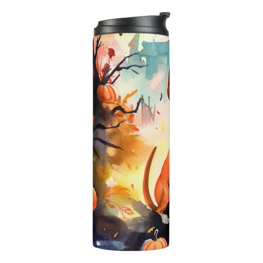 Halloween Basenji met pomkins Scary Thermosbeker (Gedraaid links)