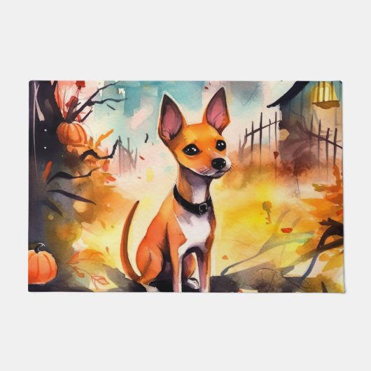 Halloween Basenji Met Pompoenen Eng Deurmat (Voorkant)