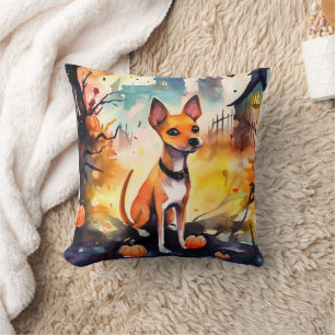 Halloween Basenji Met Pompoenen Eng Kussen