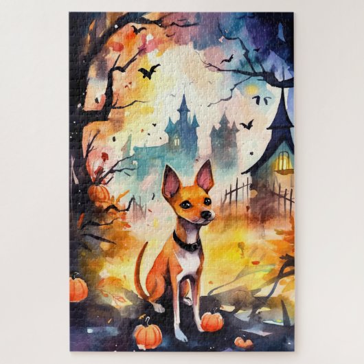 Halloween Basenji met Pompoenen Eng Legpuzzel (Verticaal)