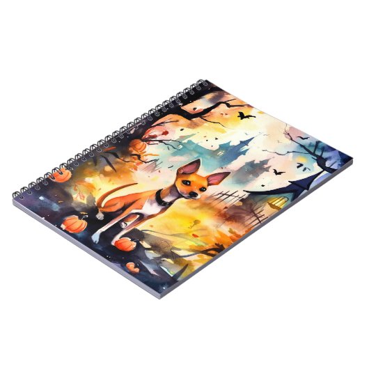 Halloween Basenji Met Pompoenen Eng Notitieboek (Linkerzijde)