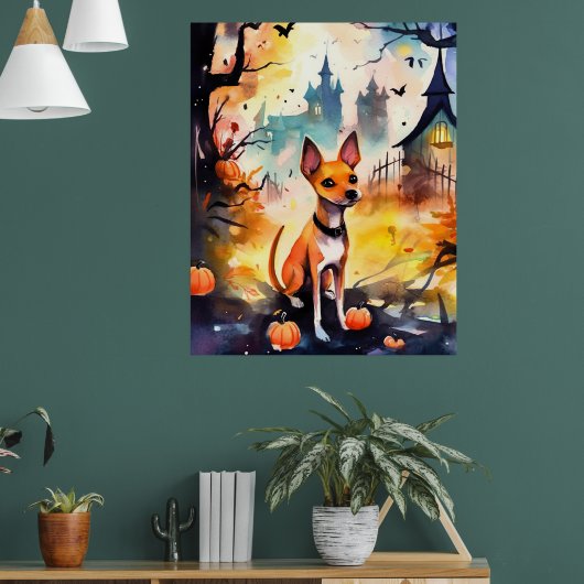 Halloween Basenji Met Pompoenen Eng  Poster (Woonkamer 1)