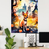 Halloween Basenji Met Pompoenen Eng  Poster (Thuiskantoor)