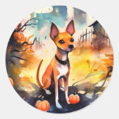 Halloween Basenji met pompoenen eng Ronde Sticker (Voorkant)