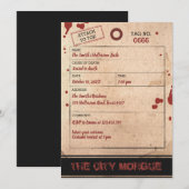 Halloween Bash Adult Toe Label Morgue Blood Party Kaart (Voorkant / Achterkant)
