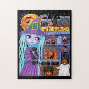 Halloween Bash Black Cat Schattigee heks spookhuis Legpuzzel