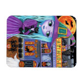 Halloween Bash Black Cat Schattigee heks spookhuis Magneet (Horizontaal)