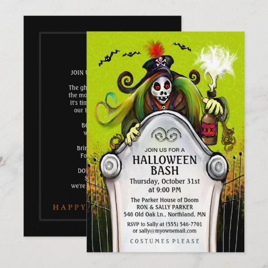 Halloween Bash Ghoulish Party Invitation Kaart (Voorkant / Achterkant)