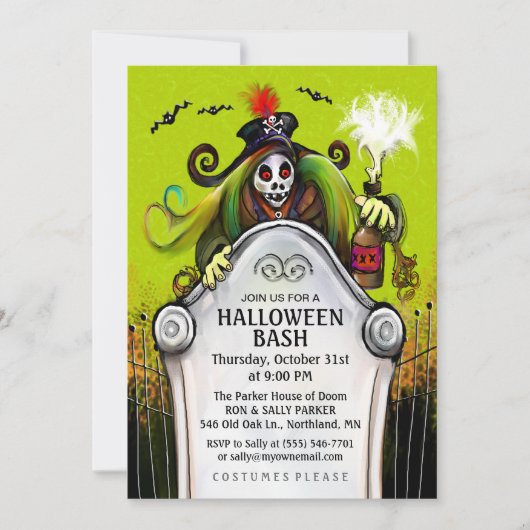 Halloween Bash Ghoulish Party Invitation Kaart (Voorkant)