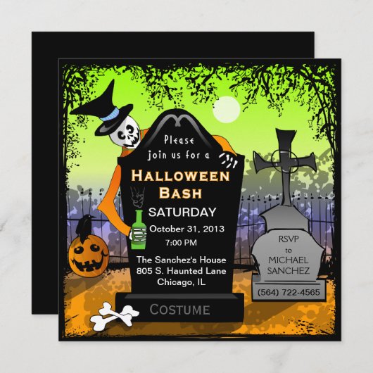 Halloween Bash Graveyard Uitnodiging (Voorkant / Achterkant)