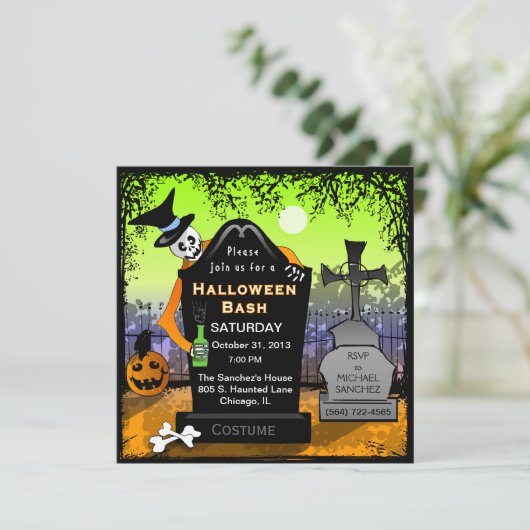 Halloween Bash Graveyard Uitnodiging (Staand voorkant)