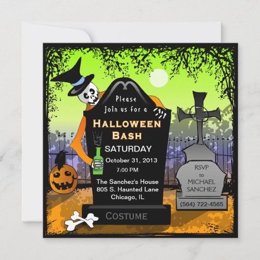 Halloween Bash Graveyard Uitnodiging (Voorkant)