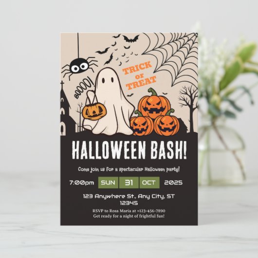 Halloween Bash Kostuumfeest Kaart (Staand voorkant)