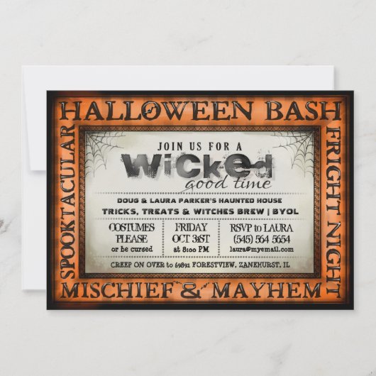 Halloween Bash Sinaasappel & White Wied Invite Kaart (Voorkant)