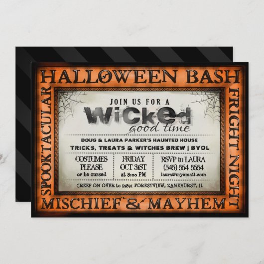 Halloween Bash Sinaasappel & White Wied Invite Kaart (Voorkant / Achterkant)