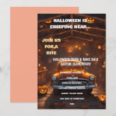 Halloween Bash Uitnodiging met Oranje Auto (Voorkant / Achterkant)